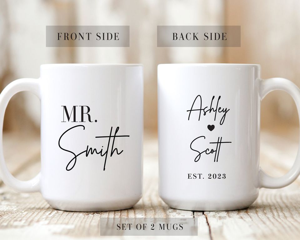 Personalized Wedding Mugs, Couples Ceramic Mugs
