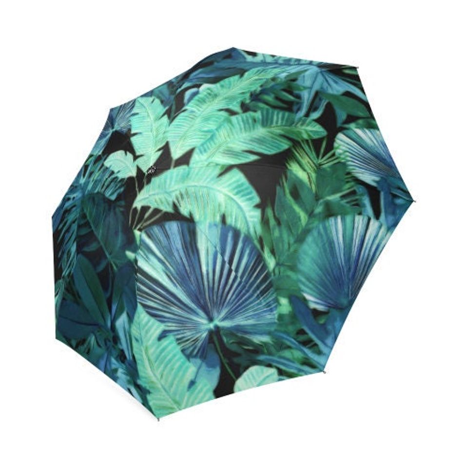 Tropical Leaf Dark Green Palm Tree Foldable Umbrella