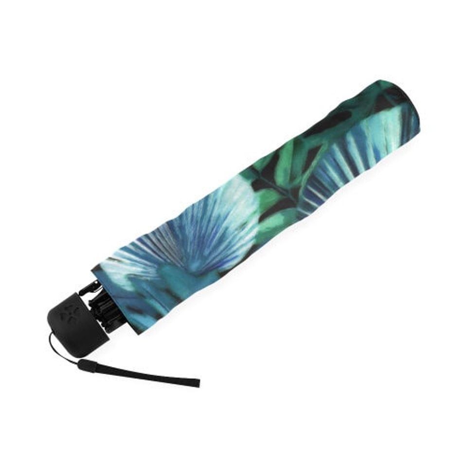 Tropical Leaf Dark Green Palm Tree Foldable Umbrella