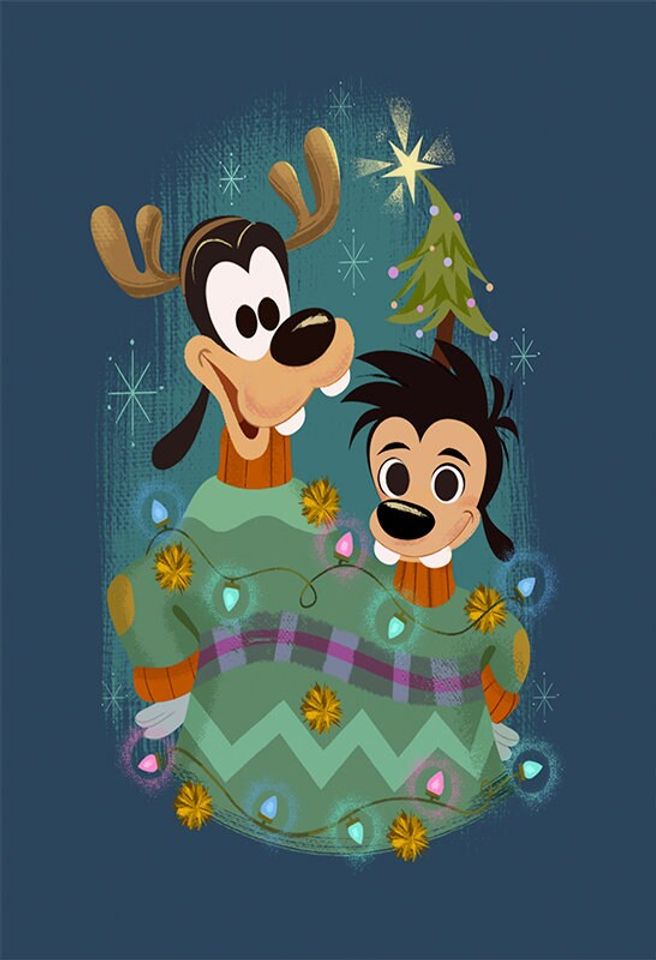 Disney Christmas Goofy and Max Christmas Presents Poster