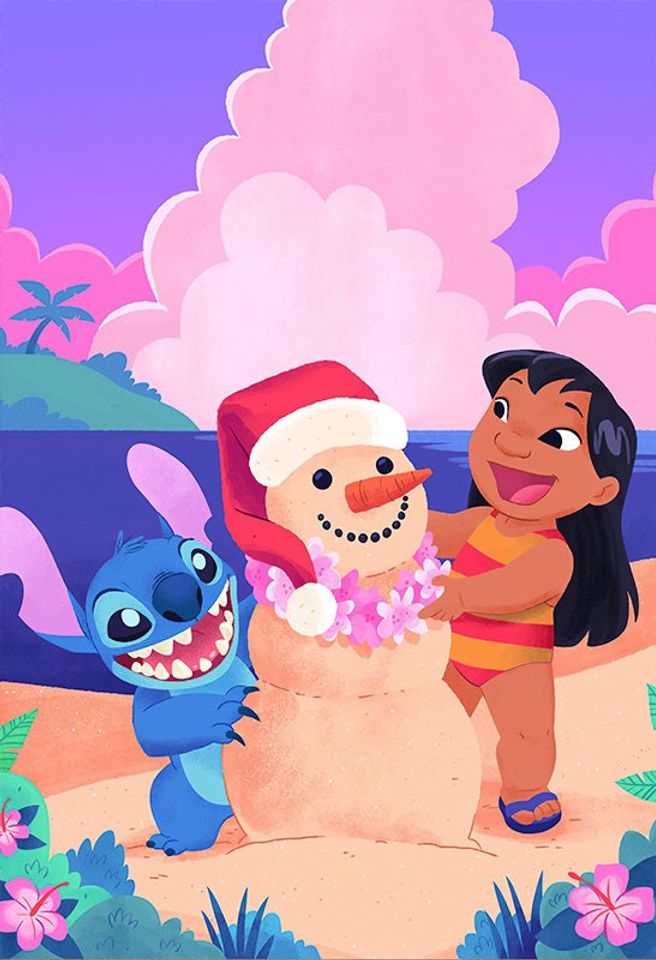 Disney Christmas Lilo and Stitch Snowman Poster