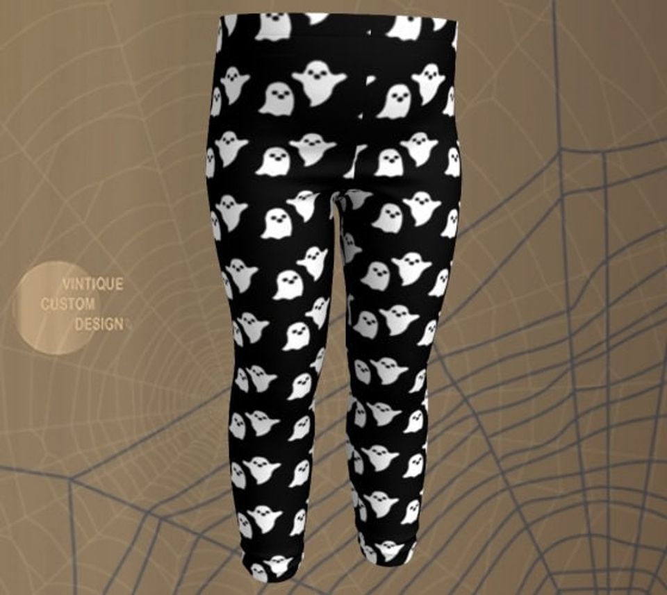 Black and White GHOST LEGGINGS Halloween Pants for Kids Halloween Leggings