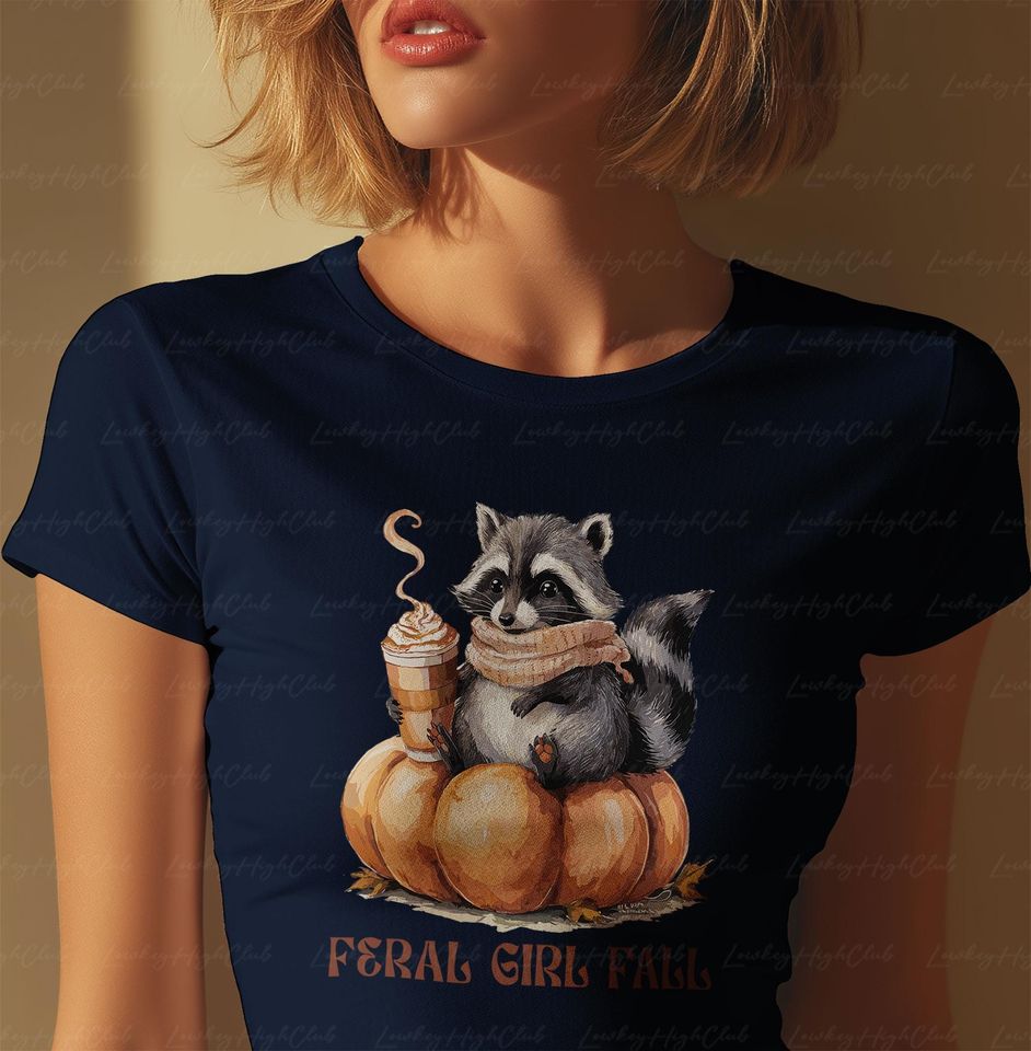 Feral Girl Fall Coquette Baby Tee, Raccoon Autumn Baby Tee, Thanksgiving Pumpkin Crop Top