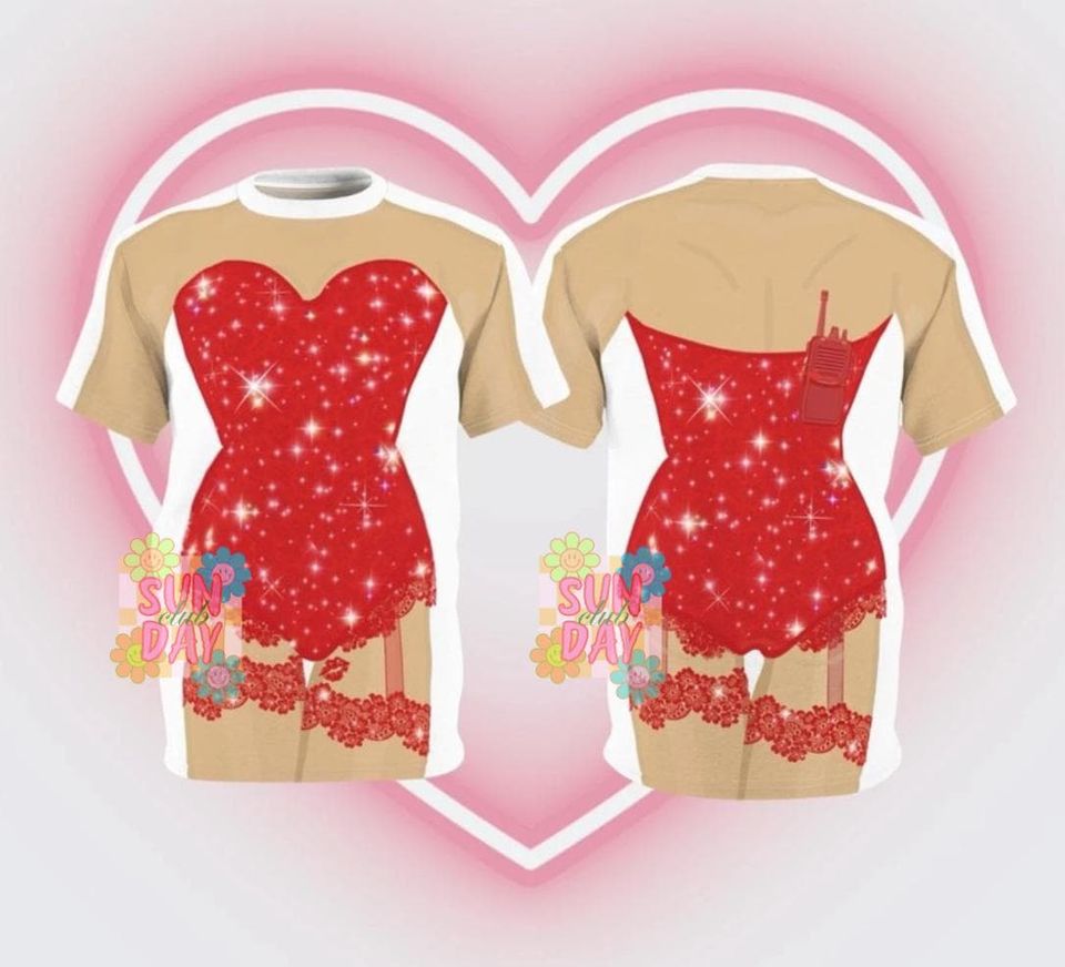 Red Sparkle Kiss Bodysuit  T-shirt Dress, Halloween Outfit, Christmas Gift