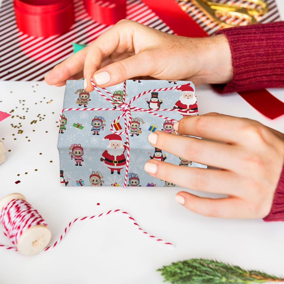Labubu Xmas Santa Elves Wrapping Paper Custom Gift Wrap Merry Christmas paper