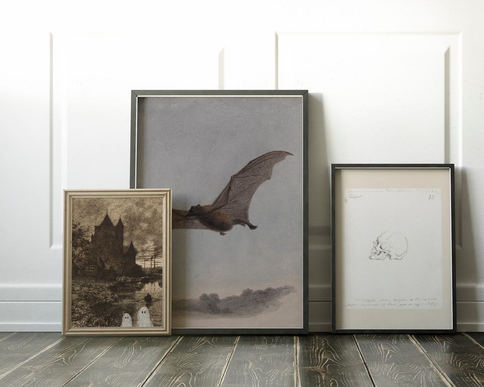 bat wall art | vintage halloween decor | halloween wall art | dark art | dark academia decor | gothic decor