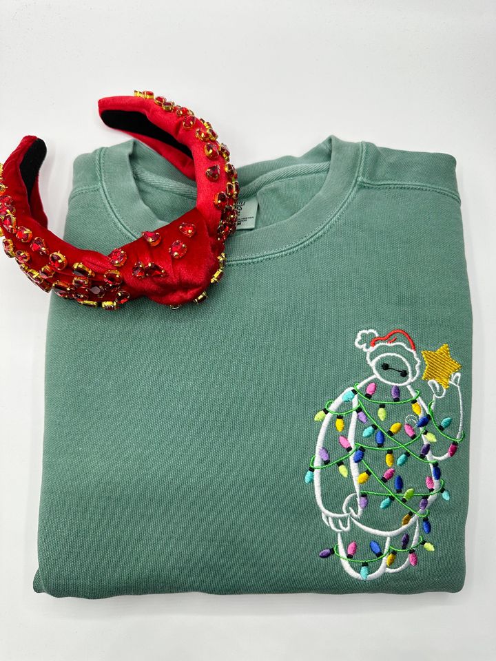 Baymax Christmas Lights Embroidered Sweatshirt | Disney Embroidered Crewneck