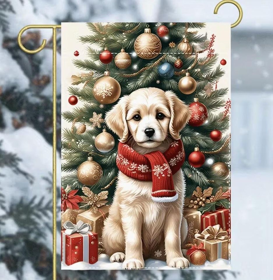 Golden Retriever Garden Flag, Winter Dog Flag