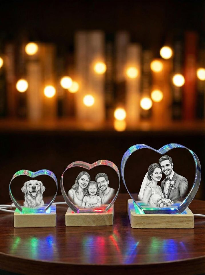 Personalized 3D Photo Heart Crystal, Laser Engraved Keepsake