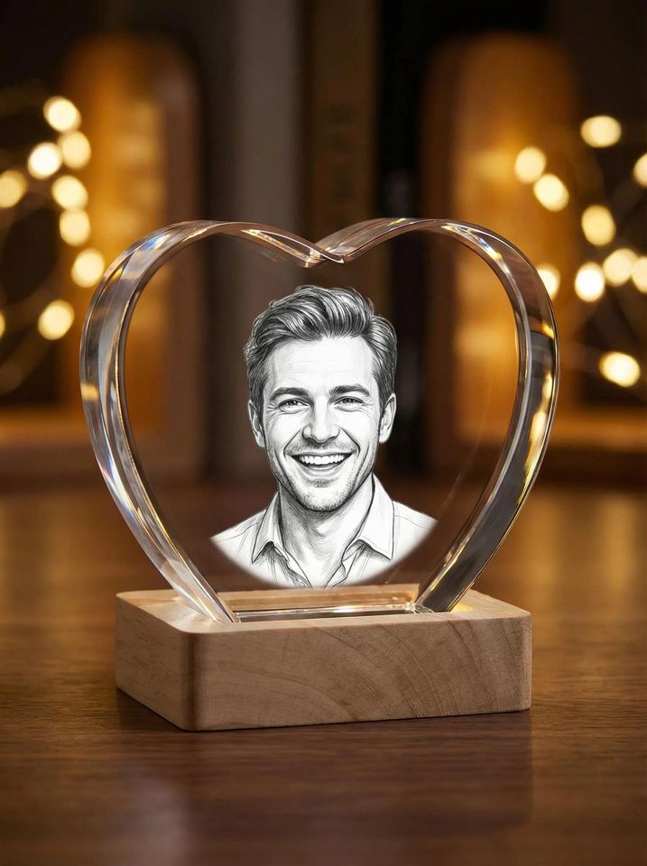 Personalized 3D Photo Heart Crystal, Laser Engraved Keepsake