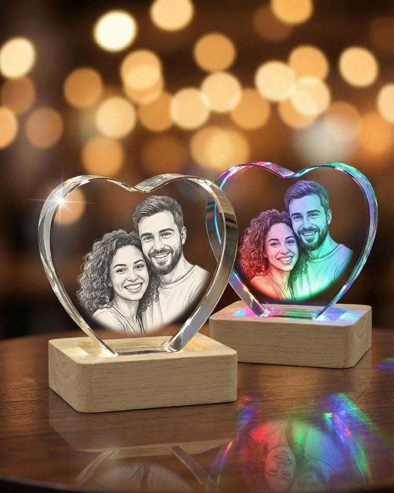 Personalized 3D Photo Heart Crystal, Laser Engraved Keepsake