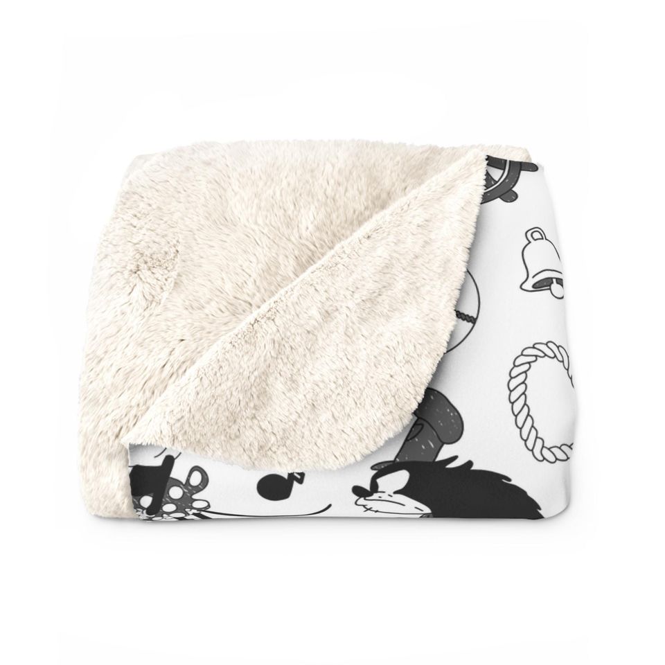 Steamboat Willie Inspired Sherpa Fleece Blanket Throw Hand Drawn Art Gift Disneyland Ride World Kingdom Mickey Mouse pete