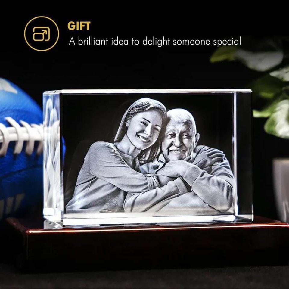 Custom 3D Photo Glass, 4K HD Laser Etched, Anniversary Gift, Gift for Couples, Holiday Gift Idea, Pet Lovers Decor | 3D Crystal Rectangle