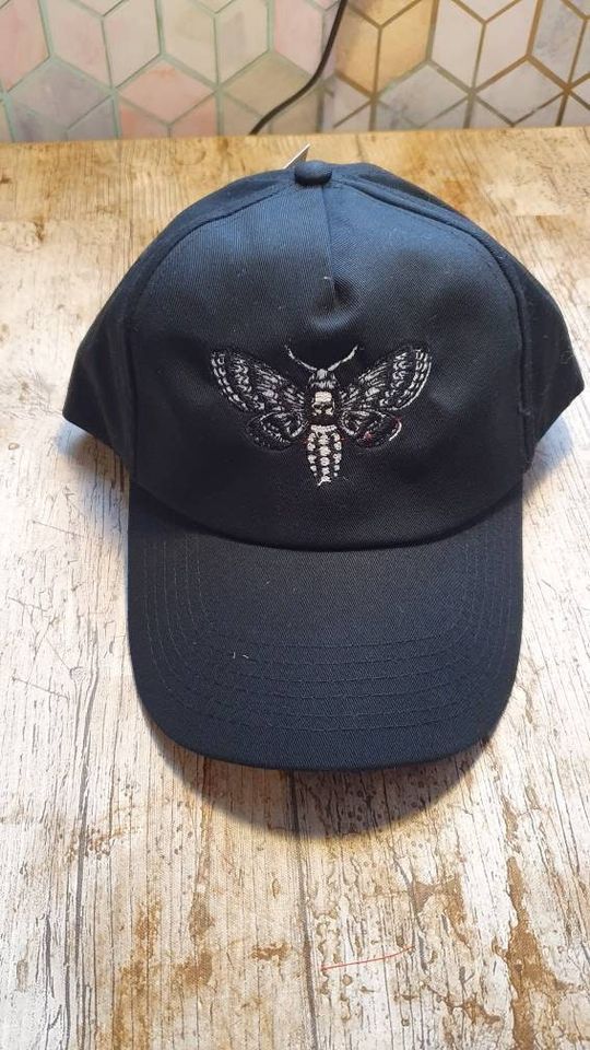 Stunning embroidered Death head moth summer cap alternative goth