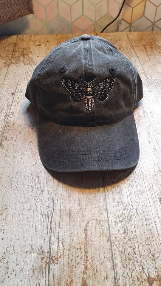 Stunning embroidered Death head moth summer cap alternative goth
