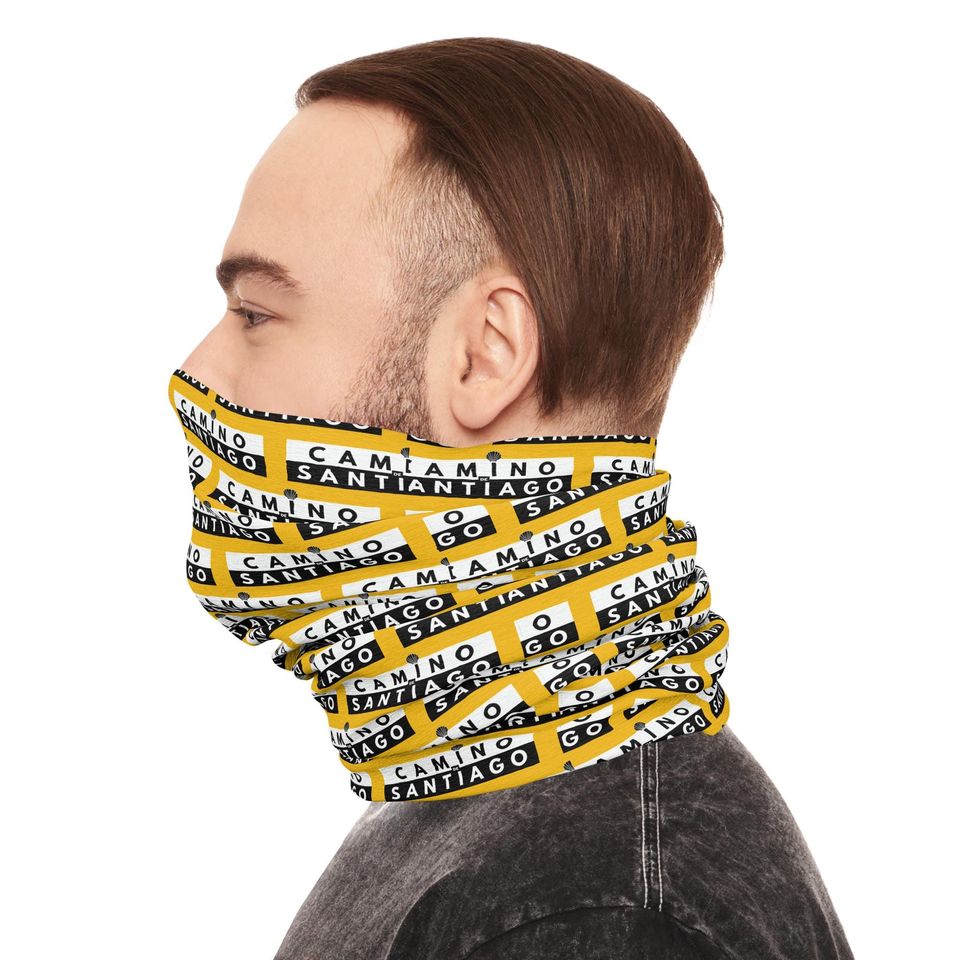 Camino de Santiago Design Tube Scarf Yellow with Black Lettering