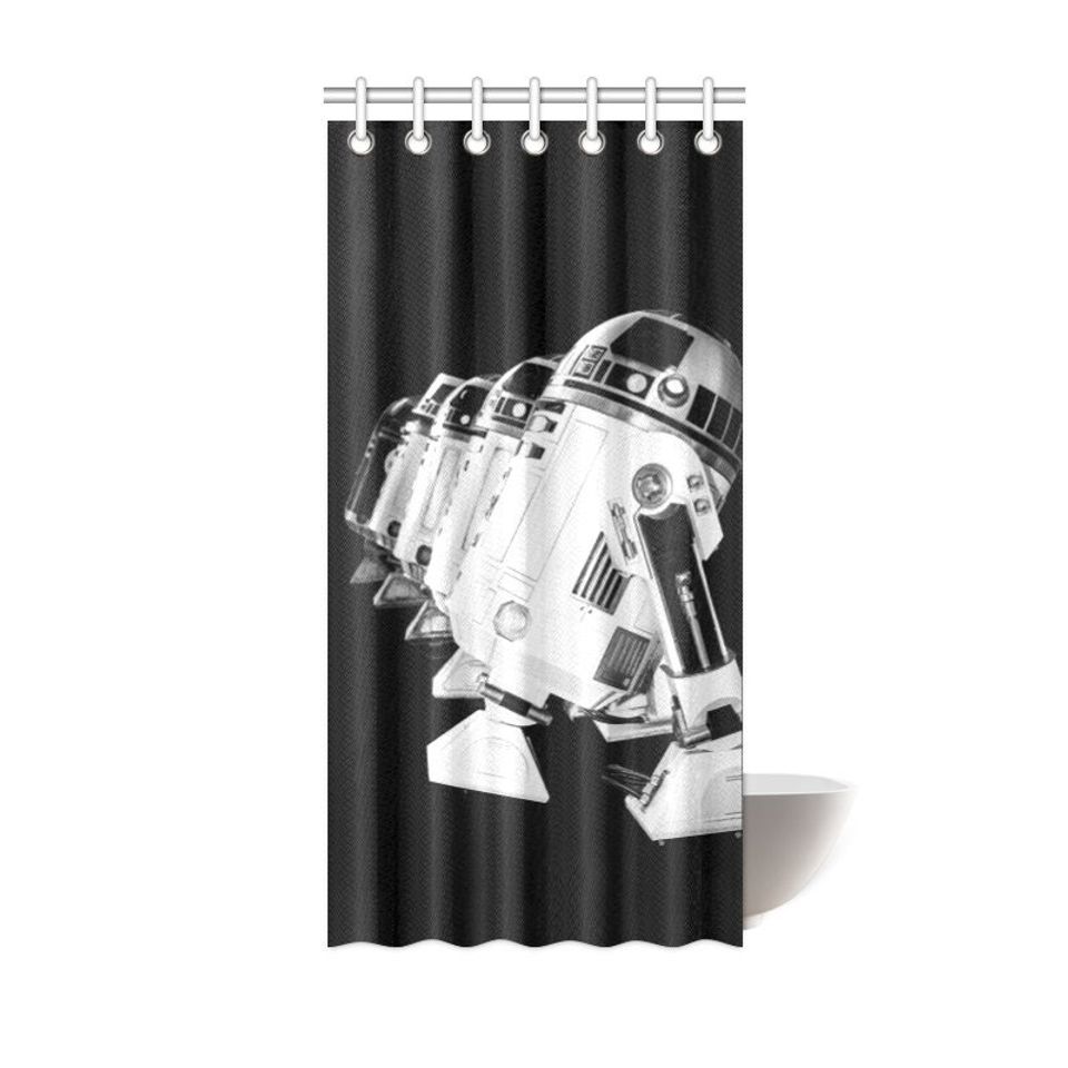 R2-D2 & Friends Black and White Shower Curtain - Star Wars Bathroom Decor