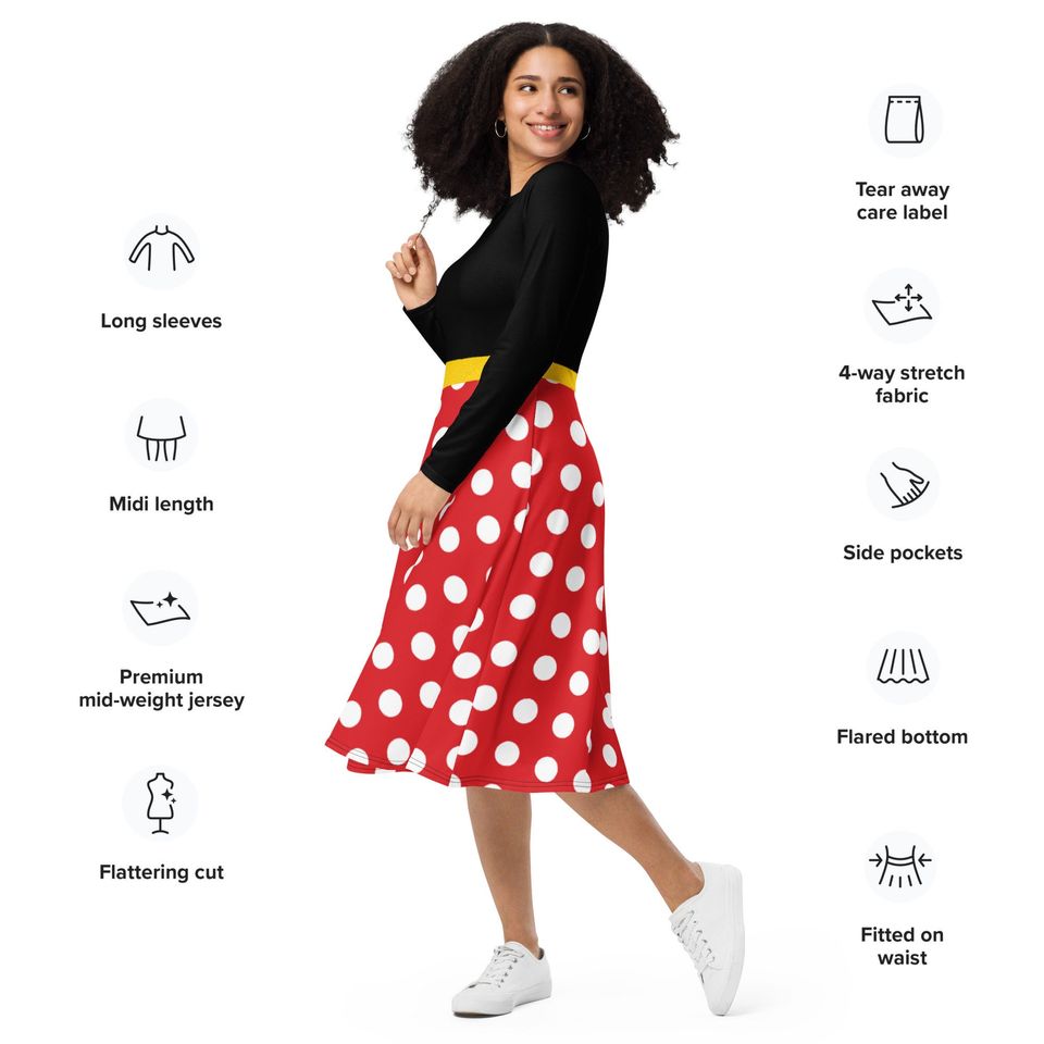 Minnie Mouse long sleeve midi comfortable dress