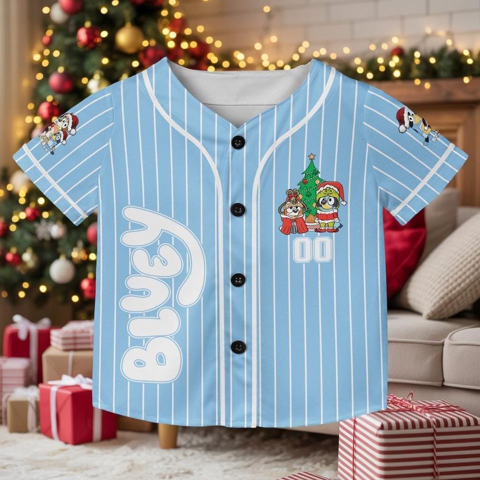 Custom BlueyDad Christmas Baseball Jersey: Personalized Birthday Gift