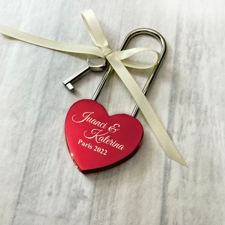 Personalized Love Lock Engraved Padlock with Key, Wedding Anniversary Gift, Valentines Day Keepsake