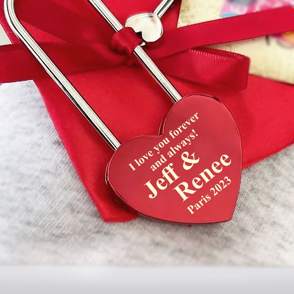 Personalized Love Lock Engraved Padlock with Key, Wedding Anniversary Gift, Valentines Day Keepsake