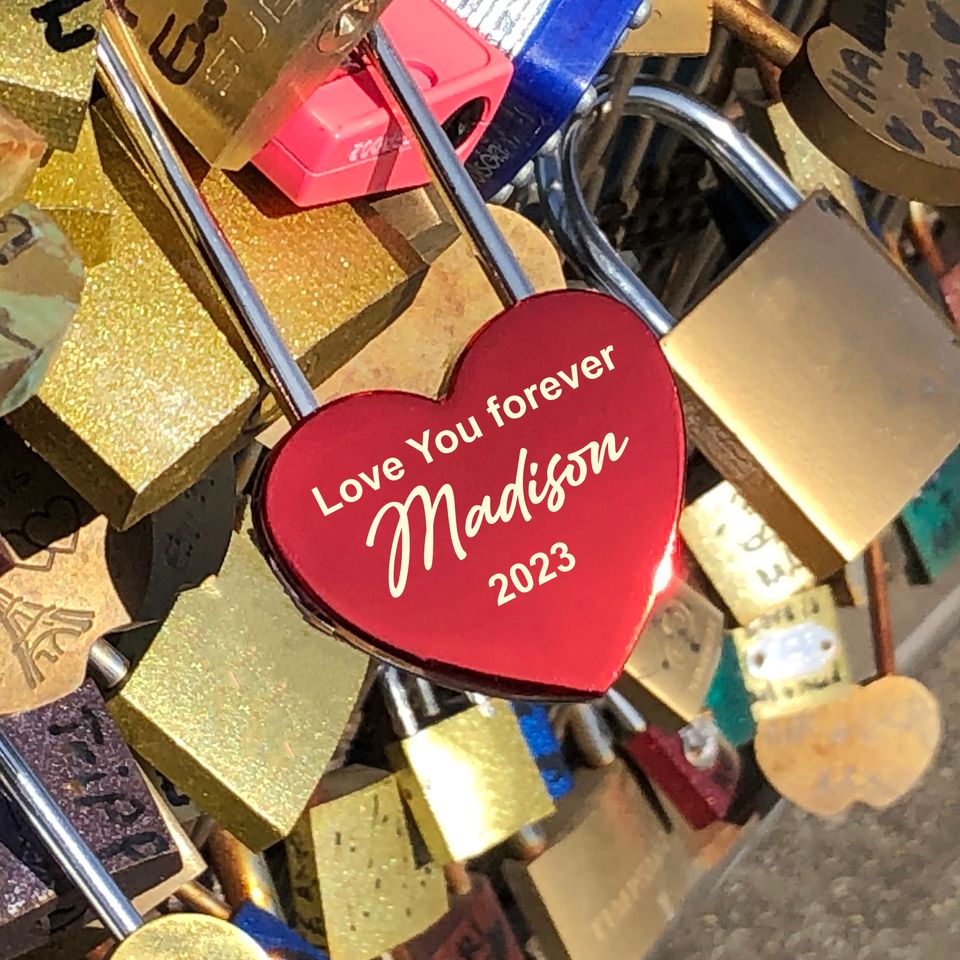 Personalized Red Heart Love Lock  Custom Engraved Padlock for Weddings & Anniversaries