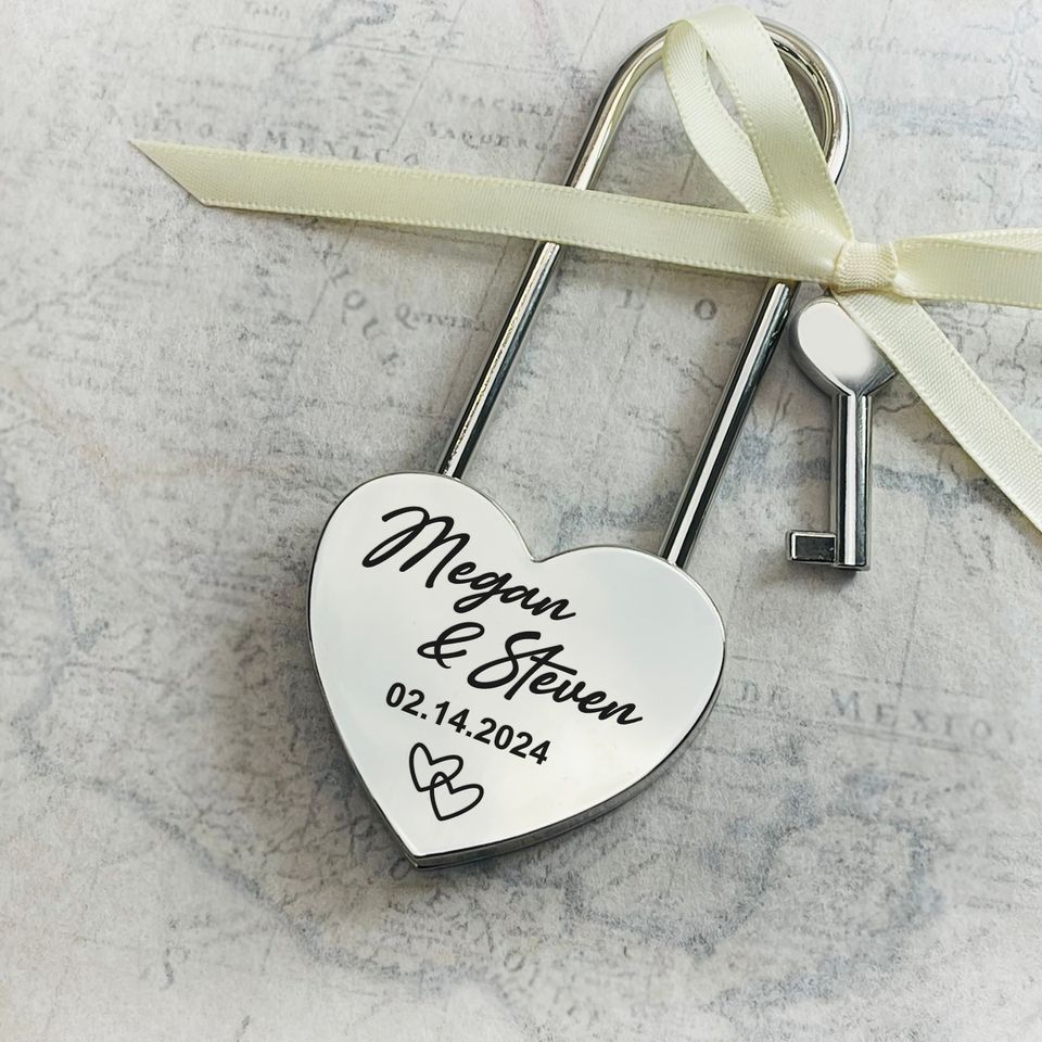 Engraved Heart Padlock, Custom Love Lock, Anniversary Gift