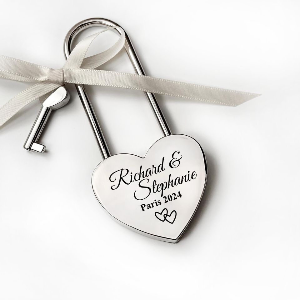 Custom Engraved Silver Love Lock  Personalized Padlock, Wedding & Anniversary Keepsake for Couples