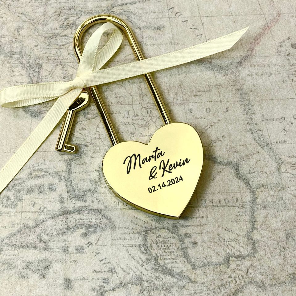 Personalized Gold Love Lock  Engraved Anniversary Keepsake