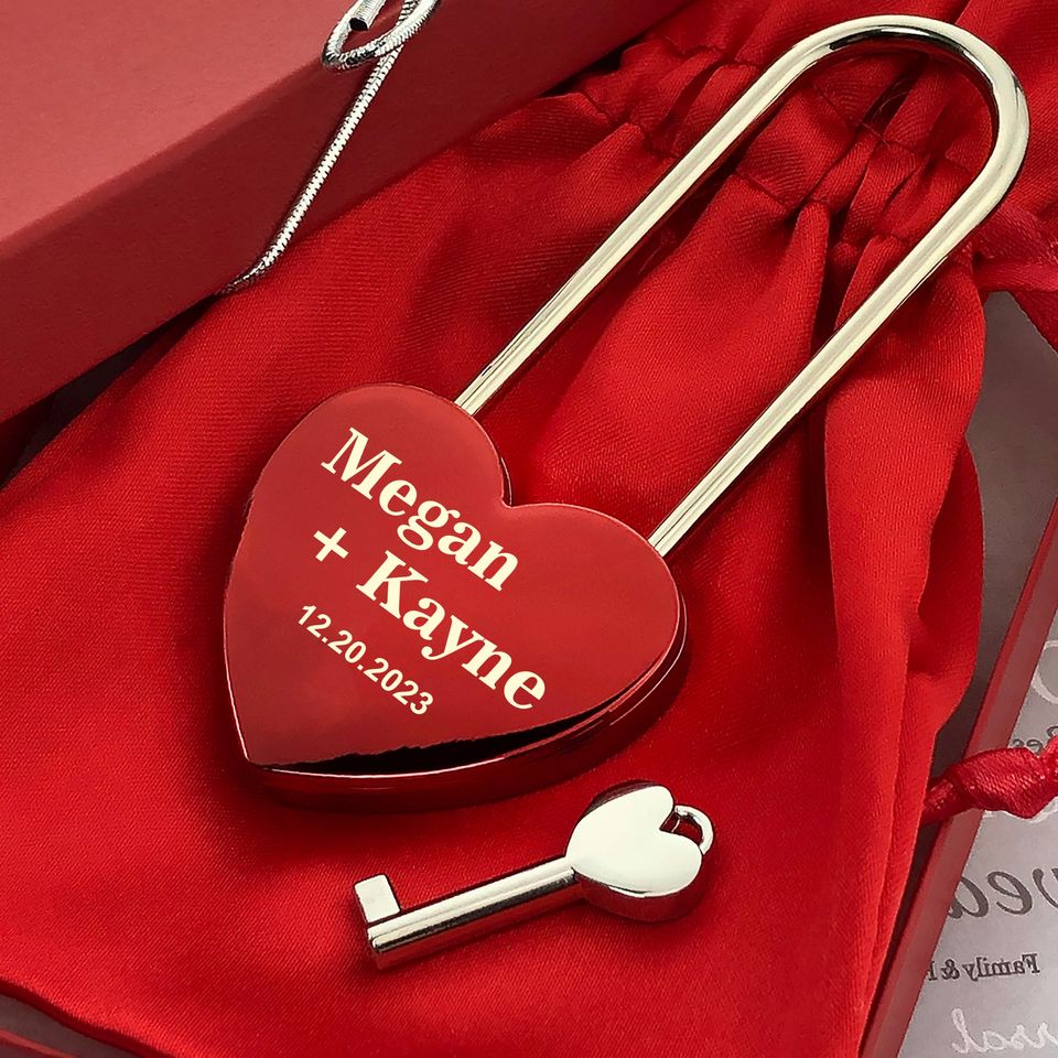 Personalized Red Heart Love Lock  Custom Engraved Padlock for Weddings & Anniversaries
