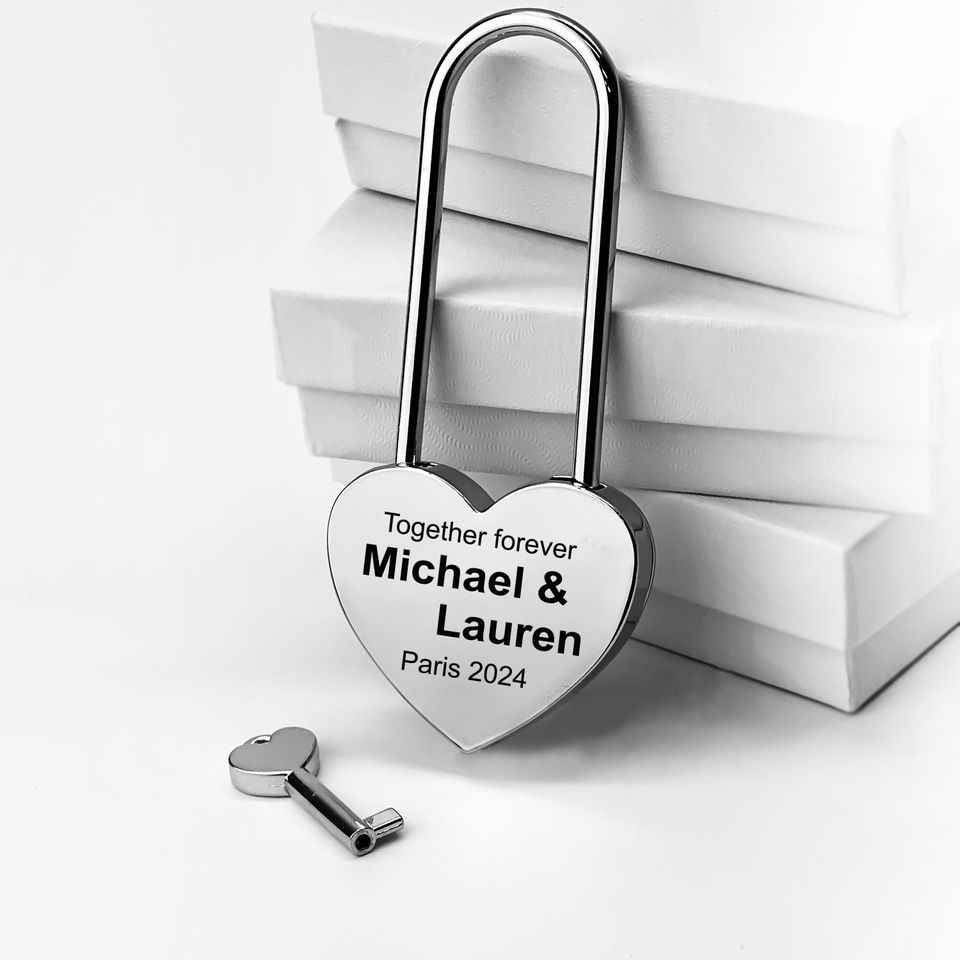 Custom Engraved Silver Love Lock  Personalized Padlock, Wedding & Anniversary Keepsake for Couples
