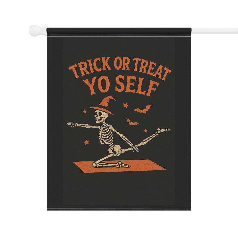 Pilates Skeleton Halloween Garden Flag: Spooky Trick or Treat Decor