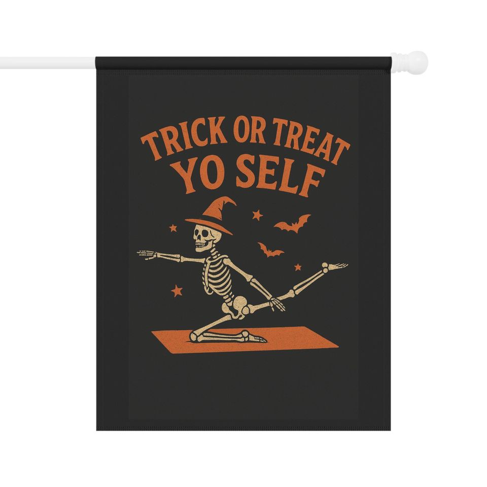 Pilates Skeleton Halloween Garden Flag: Spooky Trick or Treat Decor