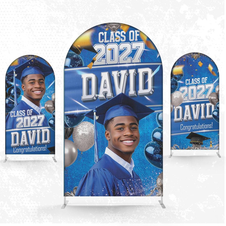Blue Graduation Custom Arch Backdrop COver