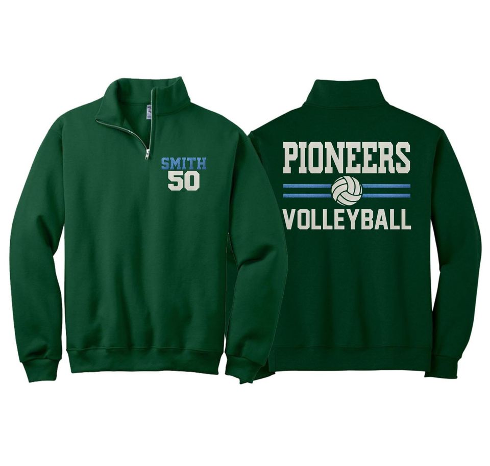 Personalized Glitter Volleyball Quarter-Zip | Volleyball Pullover | Customize Colors Quarter-Zip