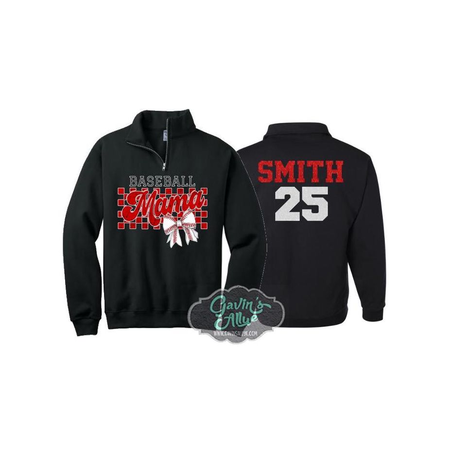 Personalized Baseball Mama Quarter-Zip | Custom Baseball Quarter-Zip | Personalized Baseball Sweatshirt