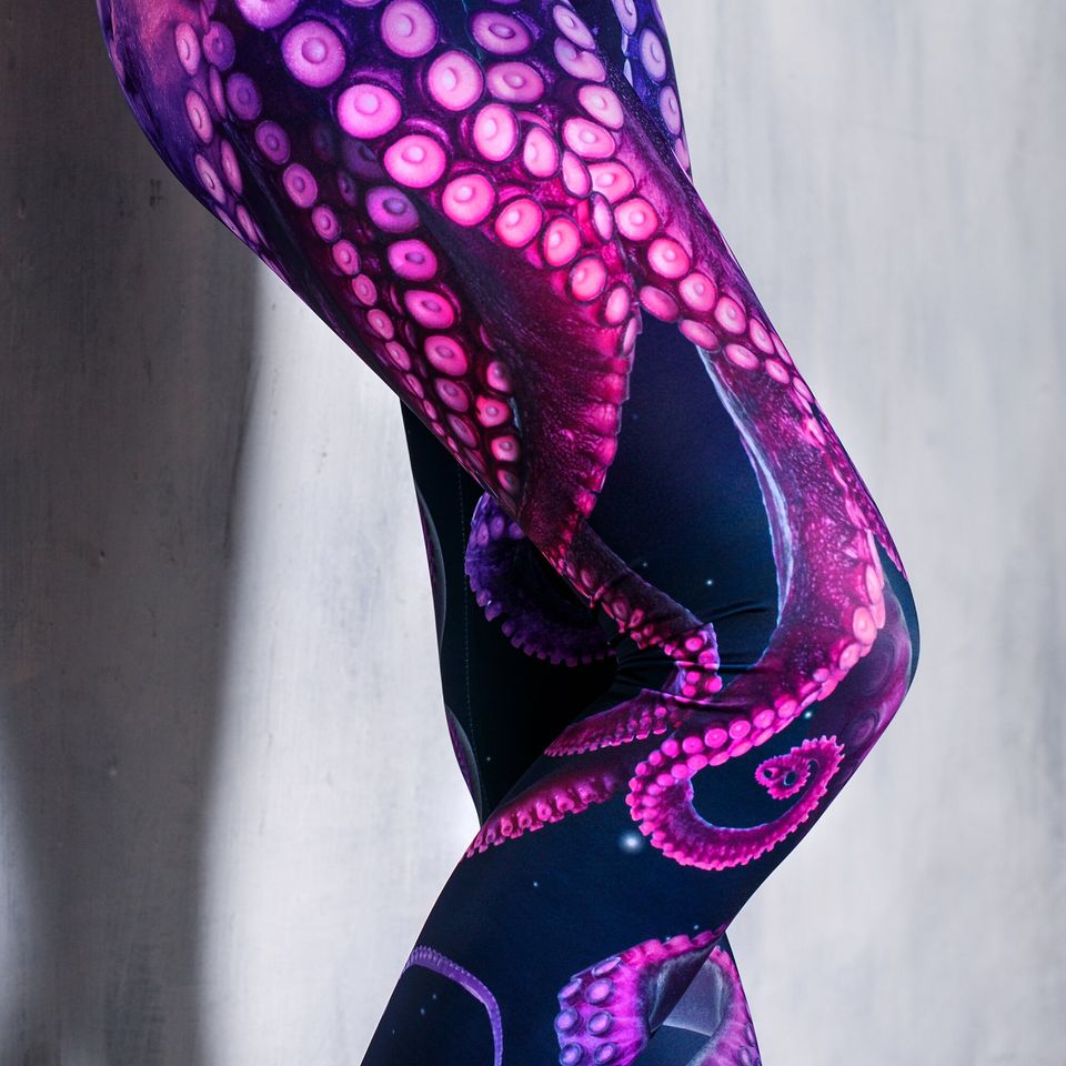 Yoga Leggings with Octopus Print, purple printed leggings