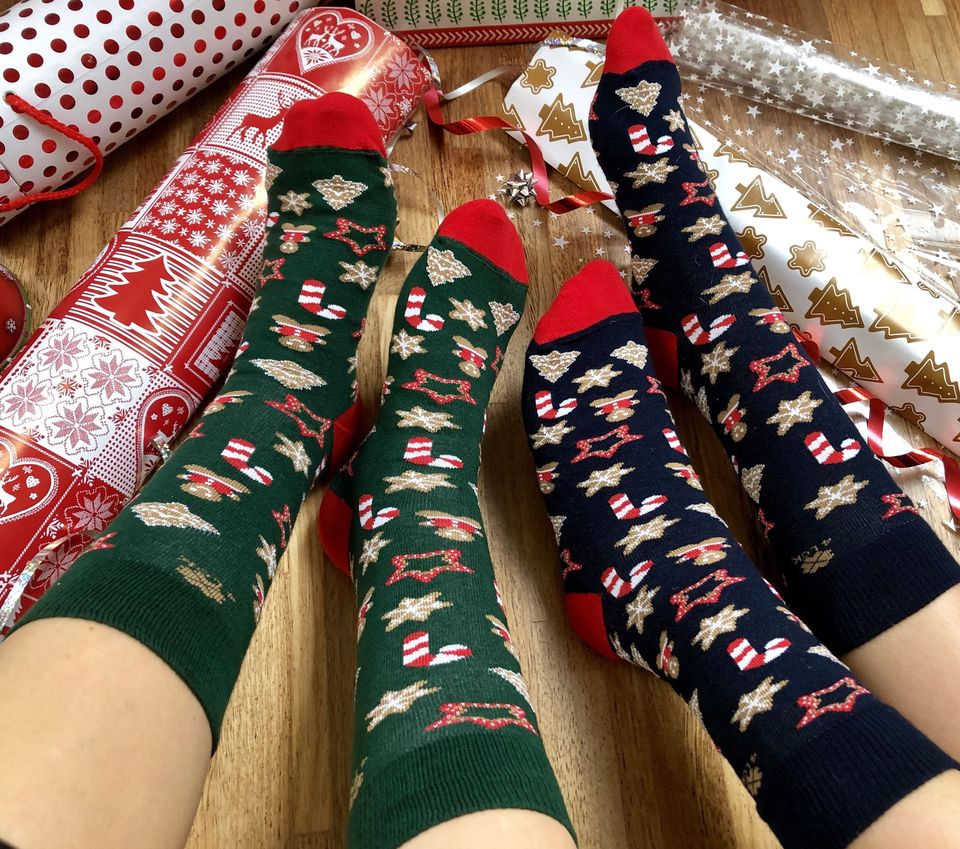 Green Christmas Socks with Gingerbread
