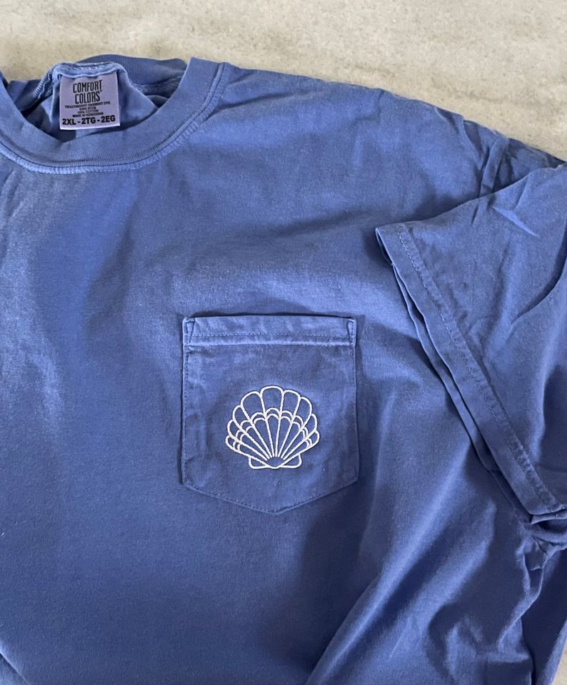 Comfort Colors Seashell Monogram Pocket T-Shirt