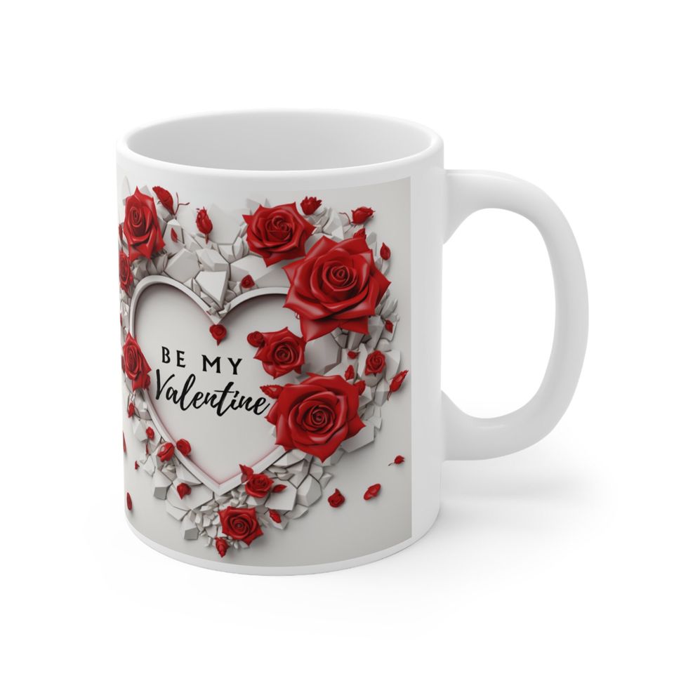Be My Valentine Mug Wrap, 3D Heart and Red Roses Valentine Day Mug Sublimation Design, 11oz and 15oz Romantic Mug Wrap, Instant Download