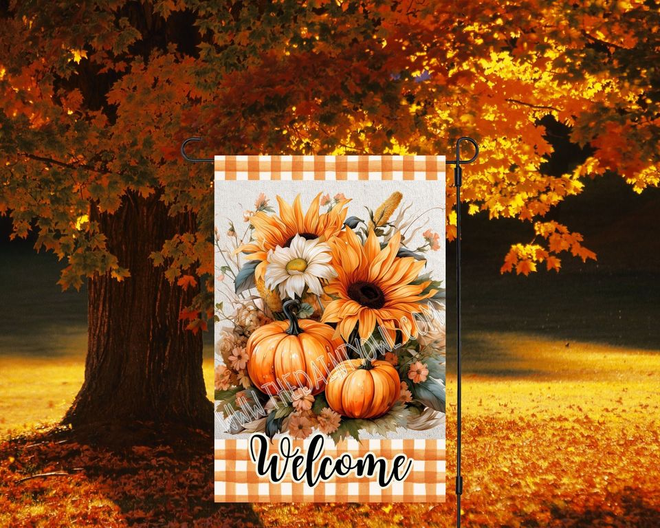 Pumpkins and Sunflowers Digital   Garden Flag Sublimation Design