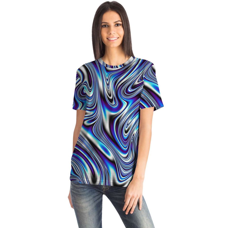 Blue Liquid Waves Swirls Psychedelic Illusion Paint Effect 3D T Shirt