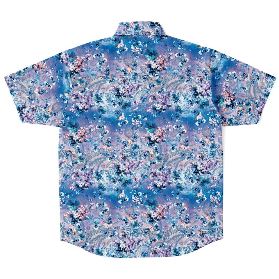 Purple Blue Floral Paisley Print Buttoned Down Shirt
