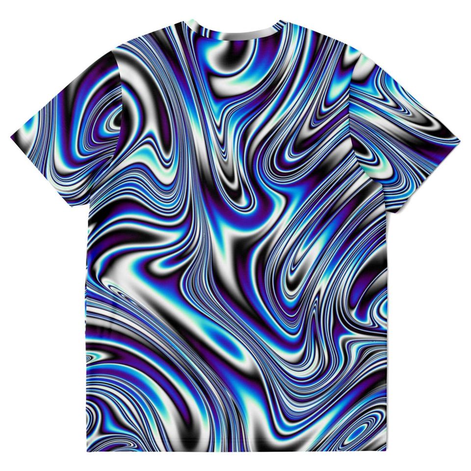 Blue Liquid Waves Swirls Psychedelic Illusion Paint Effect 3D T Shirt