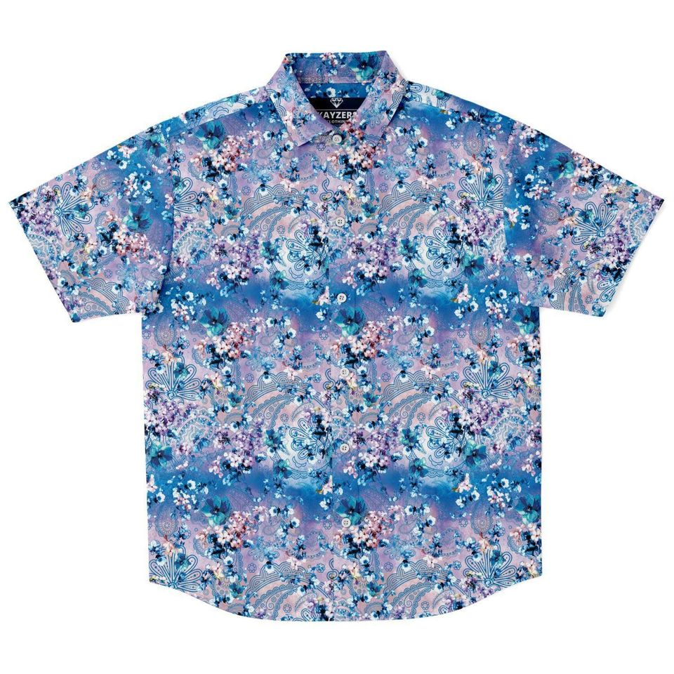 Purple Blue Floral Paisley Print Buttoned Down Shirt