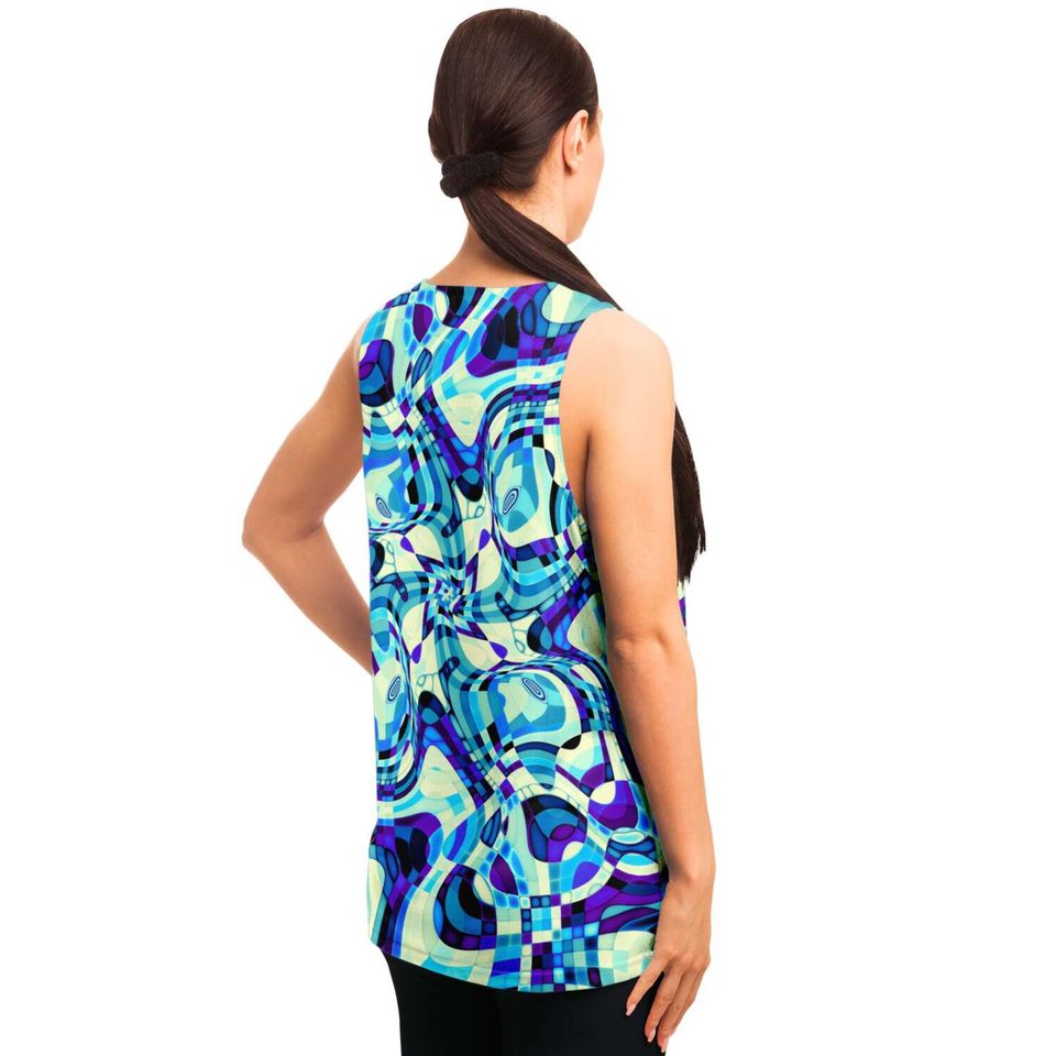 Aqua Blue Psychedelic Liquid Waves 3D Tank Top