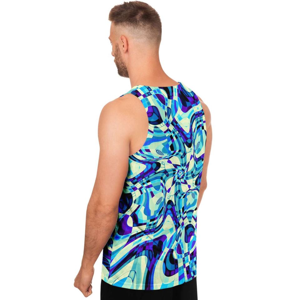 Aqua Blue Psychedelic Liquid Waves 3D Tank Top