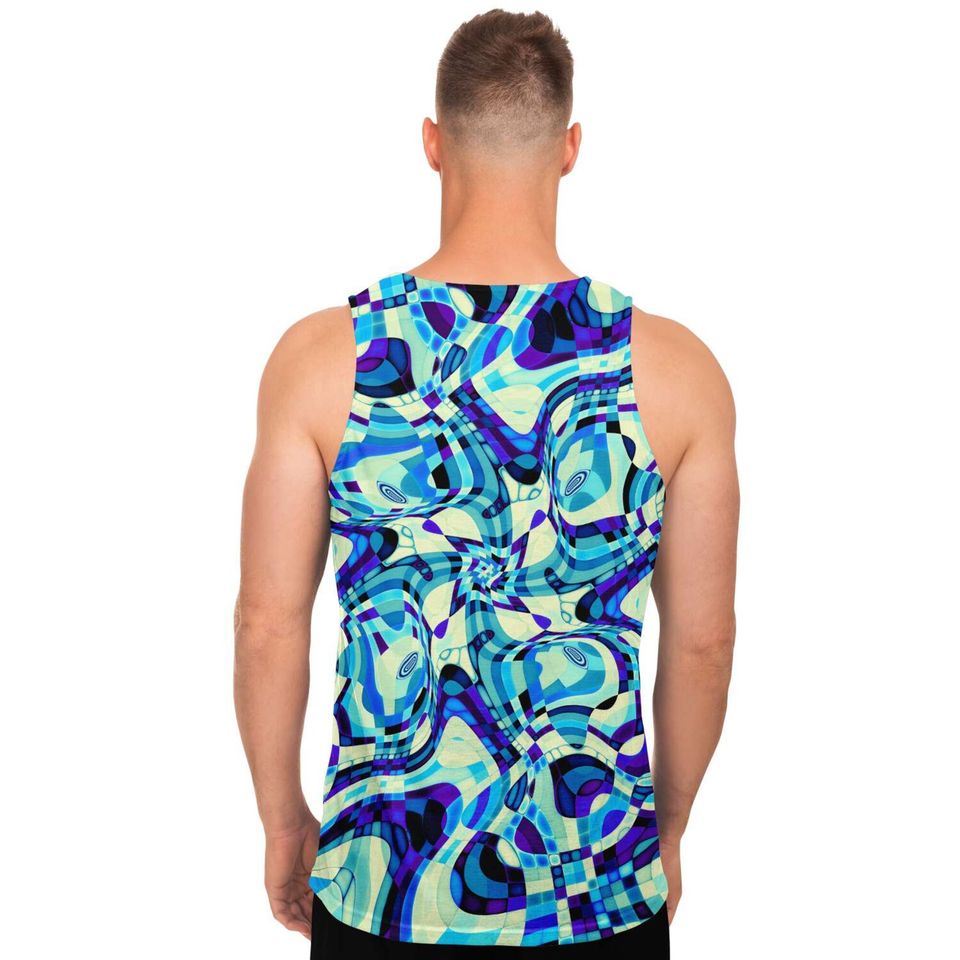Aqua Blue Psychedelic Liquid Waves 3D Tank Top