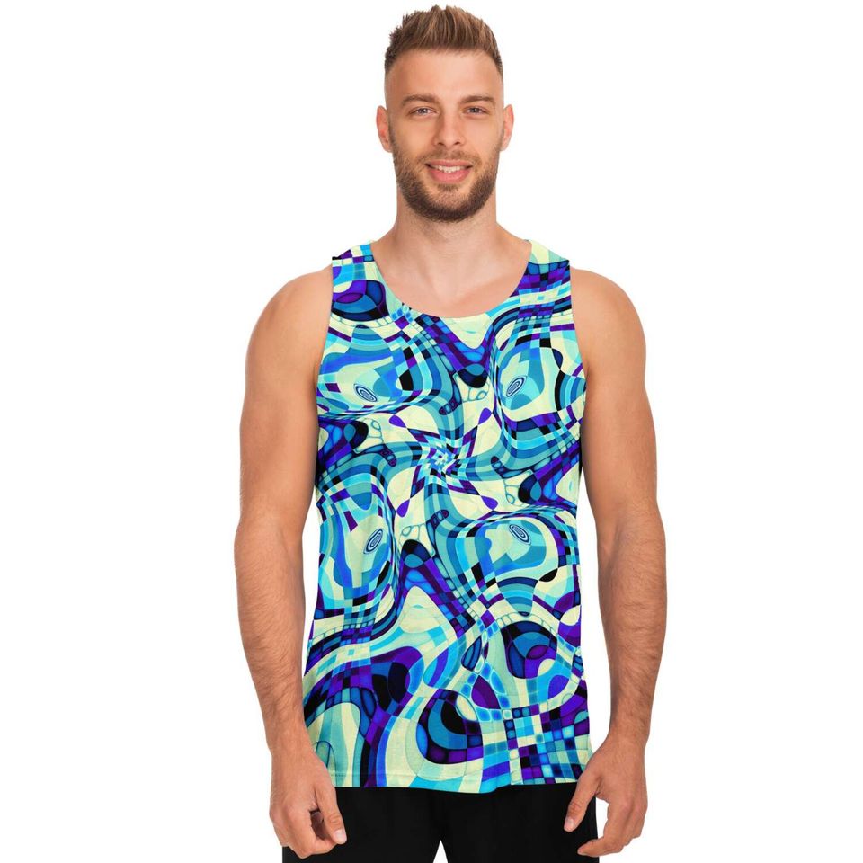 Aqua Blue Psychedelic Liquid Waves 3D Tank Top