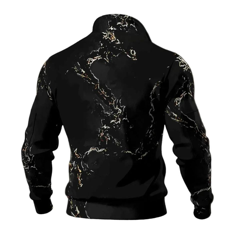 Pitch Black Desert Marble - Men's Thick Knit Fleece Jacket: White beige gold